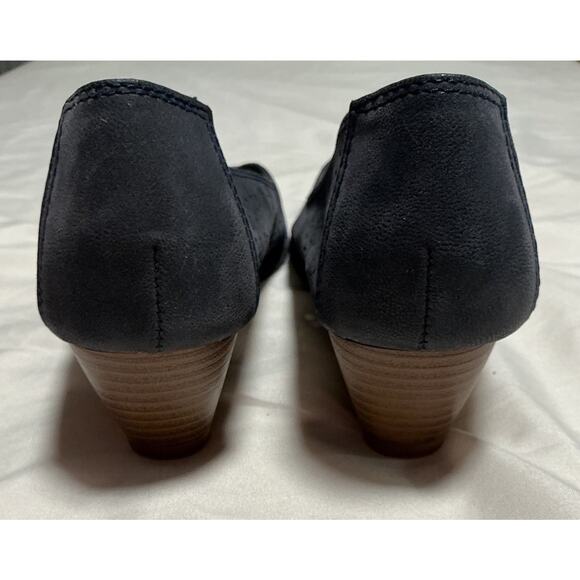 NICOLE Shoes Size 8W “Vicky” Blue Suede Stacked Wedge Heel Eyelet Peep toe - Picture 6 of 12